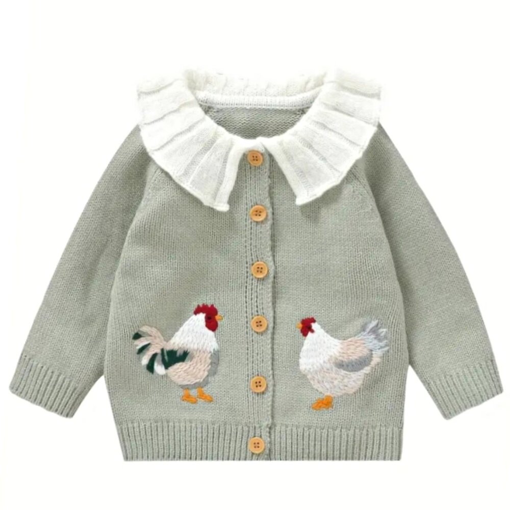 NEW in Package Soft Green Rooster Chicken Embroidered Cardigan 6-9M 9-12M 12-18M